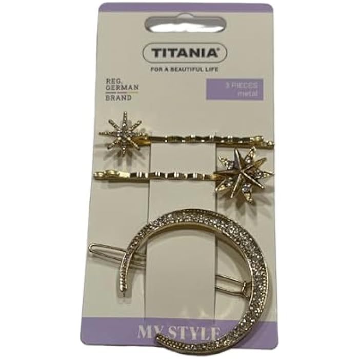Titania 8280 Metal Mix Side Hair Clips 3-Pieces, 6 cm Length, Gold